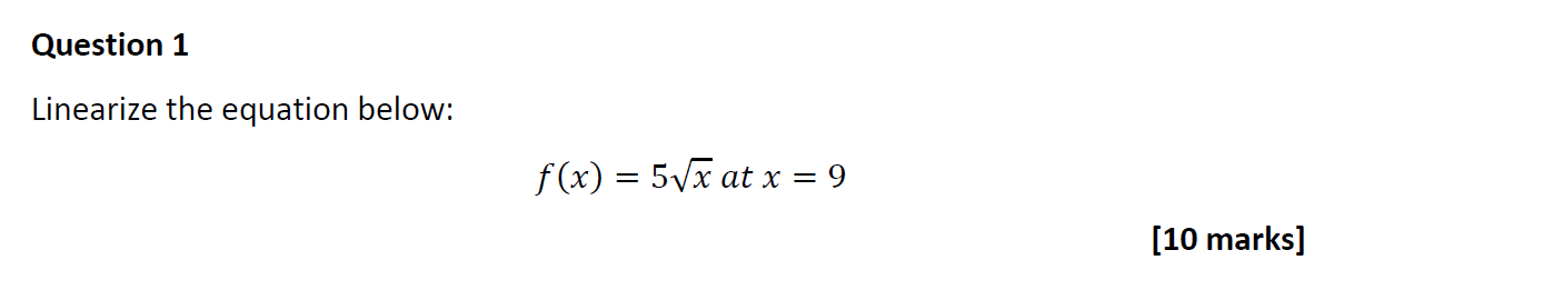 Solved Linearize The Equation Below: \\[ F(x)=5 \\sqrt{x} | Chegg.com