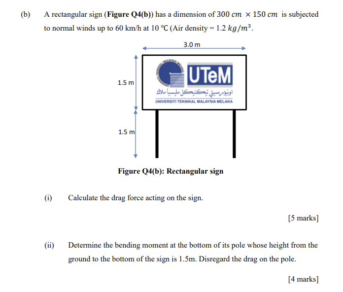 Solved (b) A rectangular sign (Figure Q4(b)) has a dimension | Chegg.com