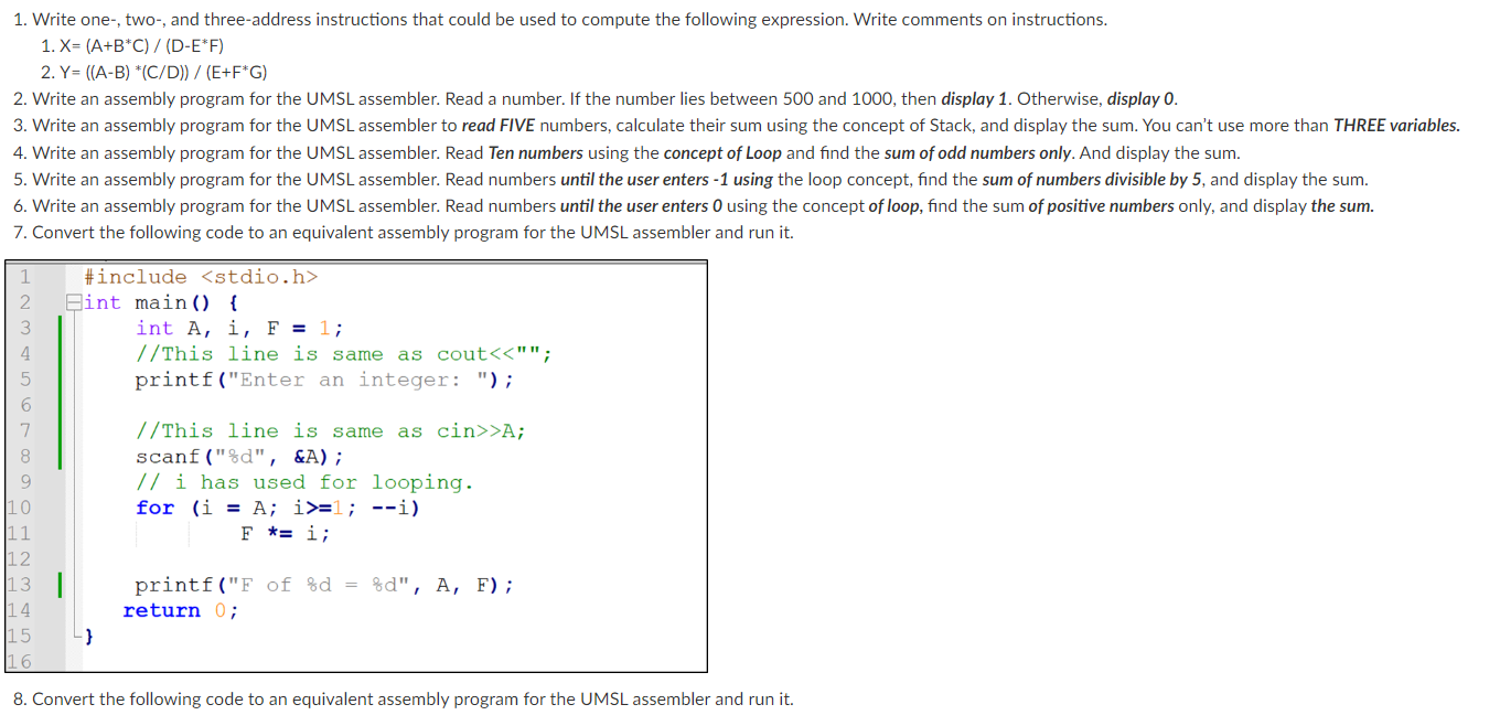 Solved 1. Write One-, Two-, And Three-address Instructions | Chegg.com