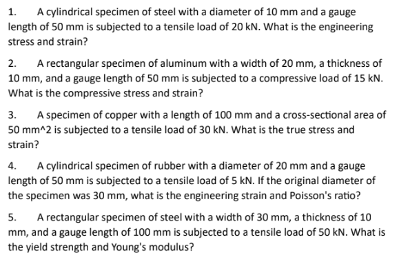 Solved 1. A cylindrical specimen of steel with a diameter of | Chegg.com