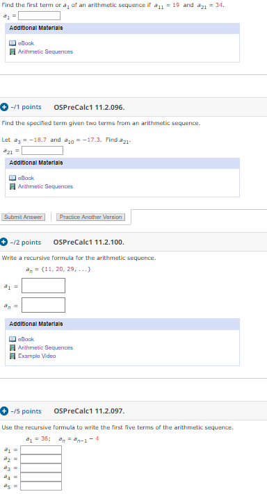 Solved Find the first term or a, of an arithmetic sequence | Chegg.com