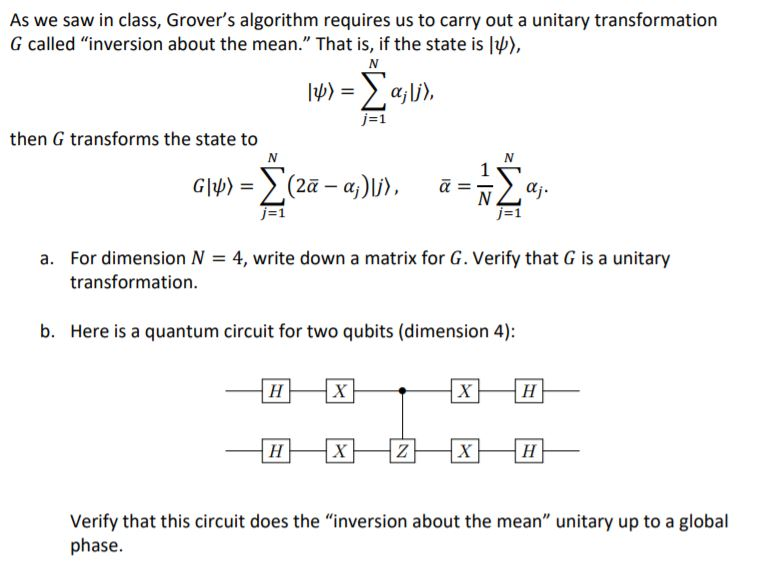 N As We Saw In Class Grover S Algorithm Requires Us Chegg Com