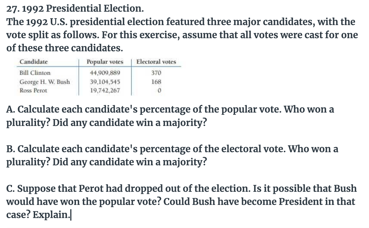 Solved 27.1992 Presidential Election. The 1992 U.S.