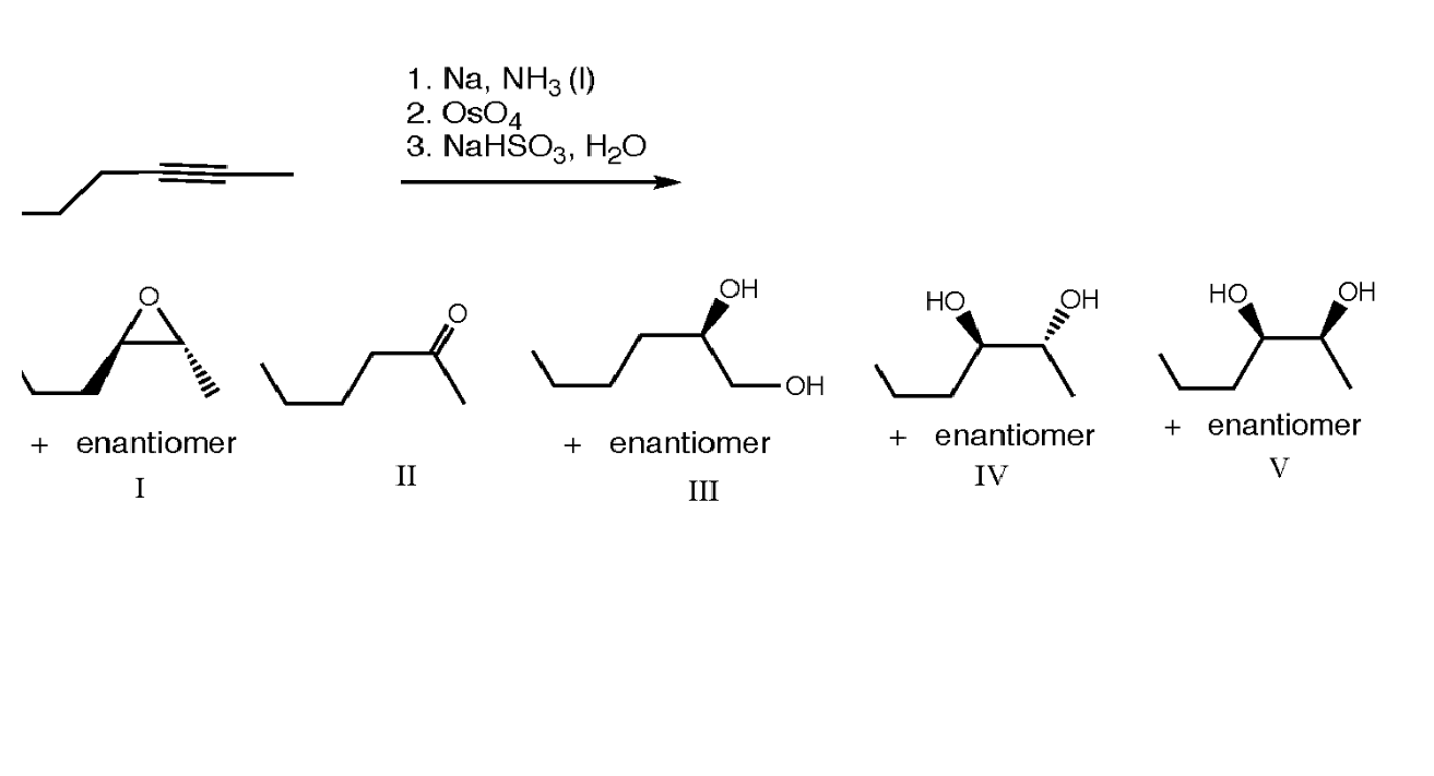 1. Na1NH3 (I) 2. OsO4 3. NaHSO3,H2O + enantiomer II + | Chegg.com