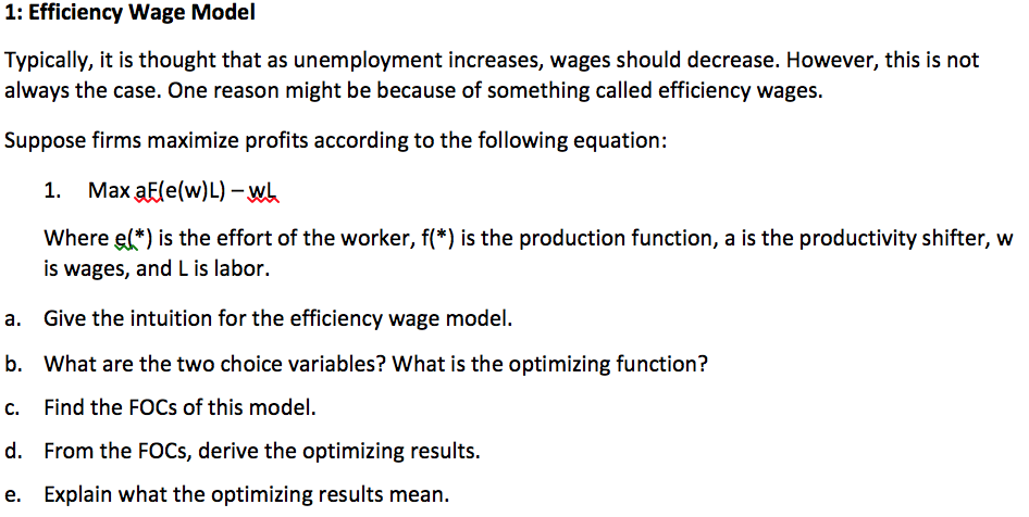 solved question 9efficiency wagesa. decrease... Solved 1: Efficiency Wage Model Typically, it is thought | Chegg.com