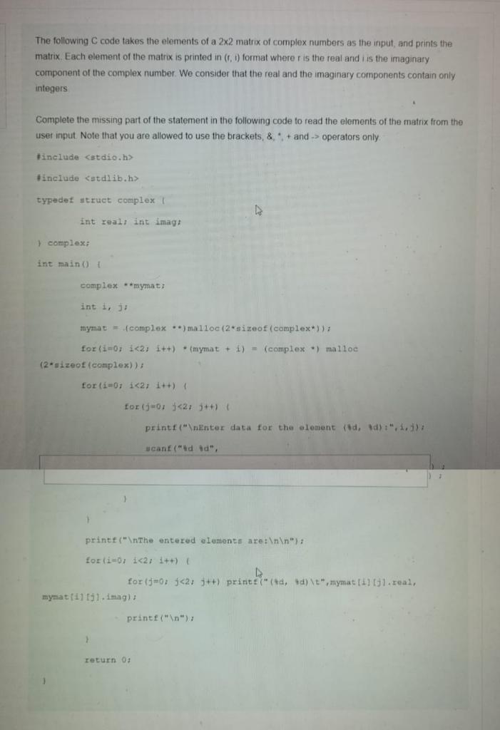 Solved The following C code takes the elements of a 2x2 | Chegg.com