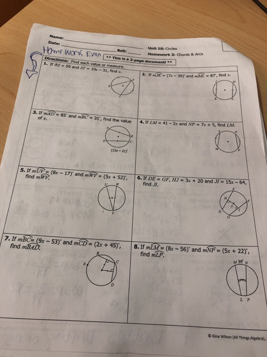 unit 10 circles answer key homework 4