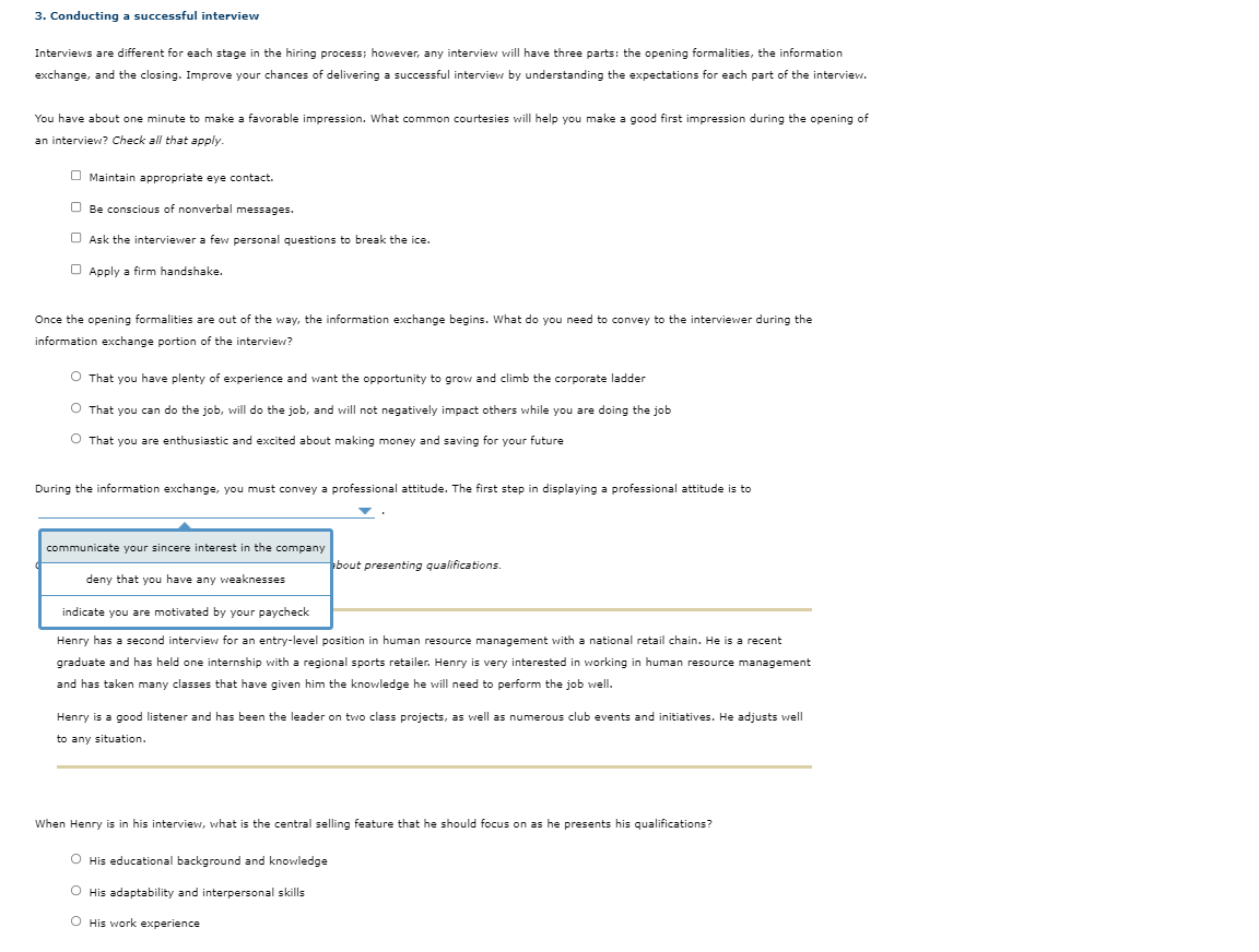 Solved 2. Preparing for an Interview Interview practices and | Chegg.com