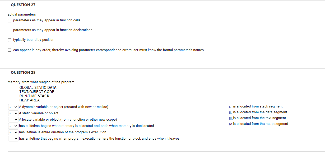 Solved QUESTION 27 actual parameters parameters as they | Chegg.com