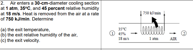 Solved 2. Air enters a 30-cm-diameter cooling section at 1 | Chegg.com