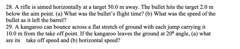 Solved 28. A rifle is aimed horizontally at a target 50.0 m | Chegg.com