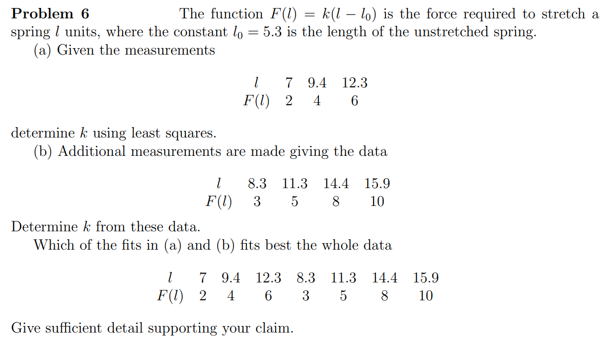 Solved Problem 6 The function F(l)=k(l−l0) is the force | Chegg.com