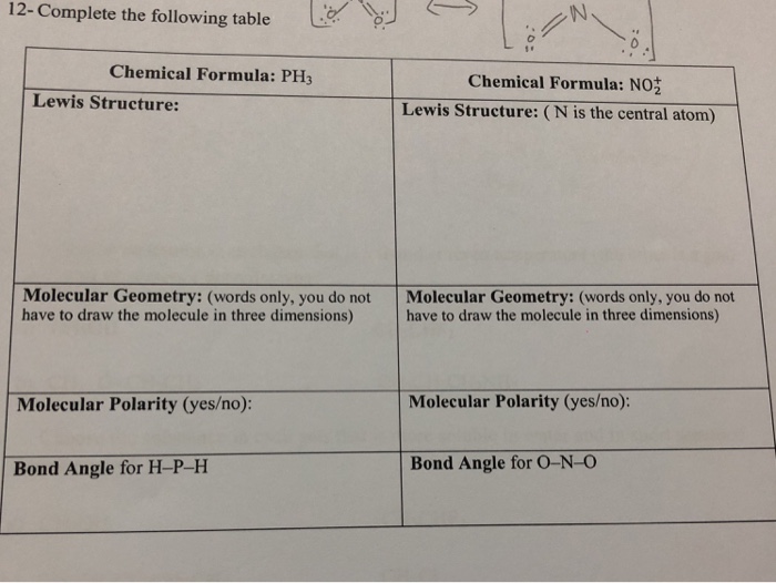 Solved 12 Complete The Following Table Chemical Formula PH3 Chegg Com   Image