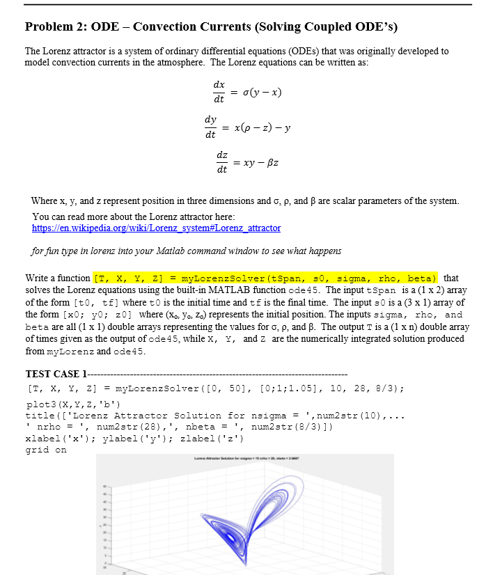 Solved Problem 2: ODE Convection Currents (Solving Coupled | Chegg.com