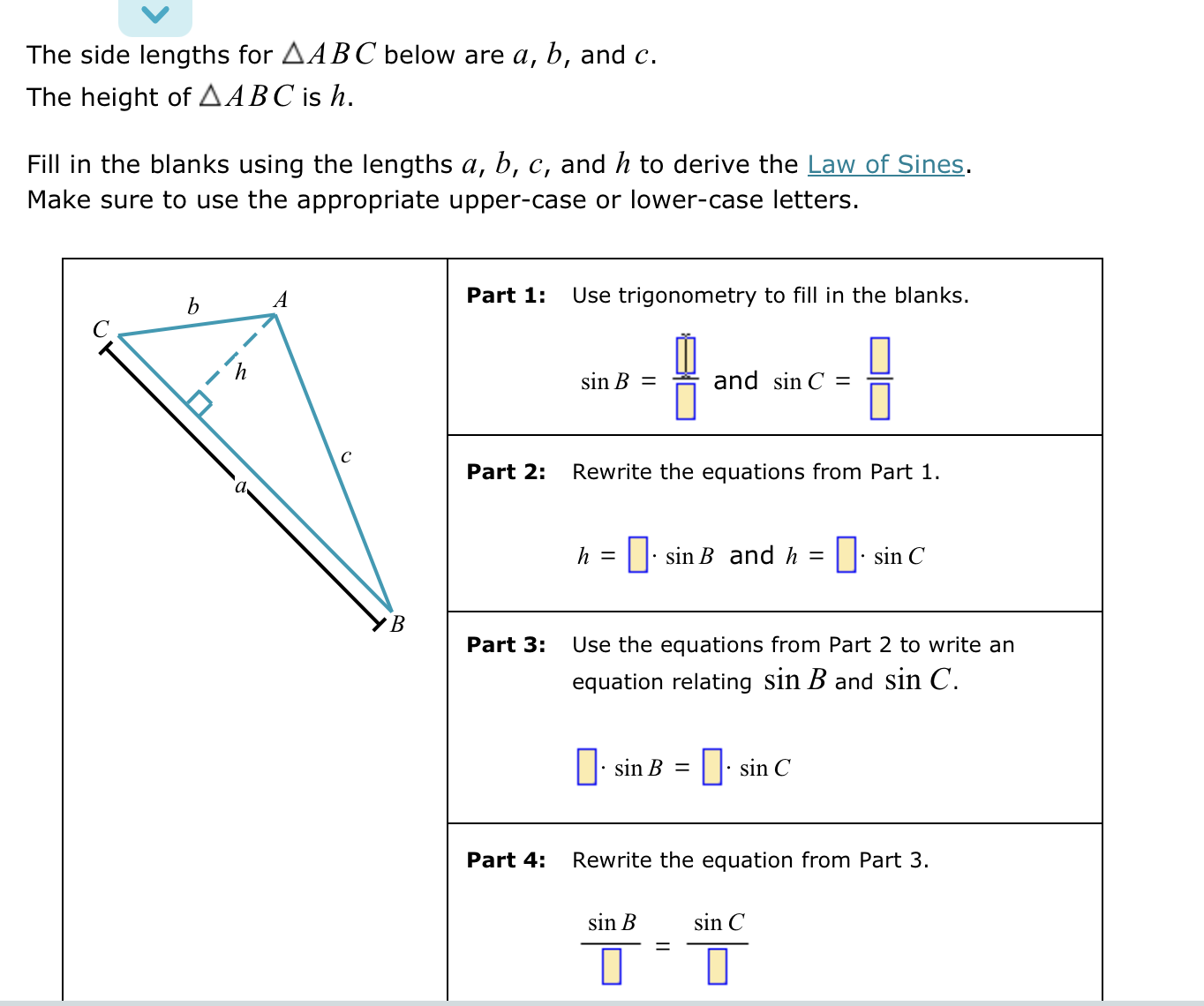 Solved The side lengths for ABC below are a,b, and c. The | Chegg.com