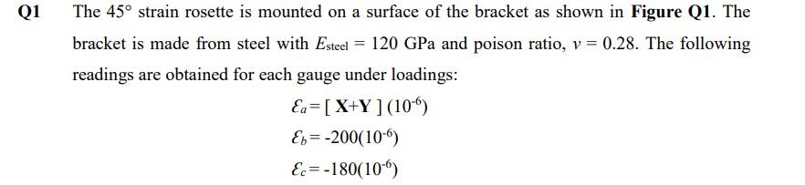Solved Q1 The 45° strain rosette is mounted on a surface of | Chegg.com