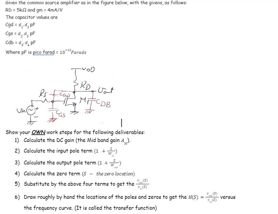 Solved Given the common source amplifier as in the figure | Chegg.com