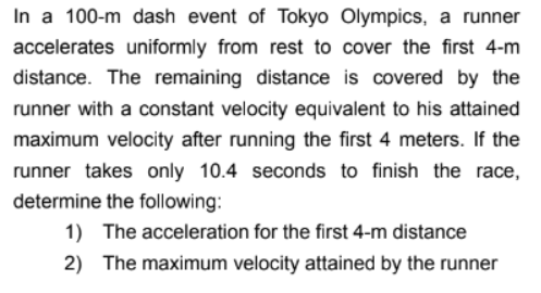 Solved In A 100-m Dash Event Of Tokyo Olympics, A Runner | Chegg.com