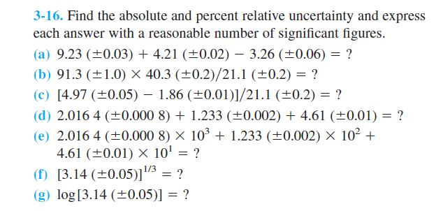 Solved 3-16. Find the absolute and percent relative | Chegg.com