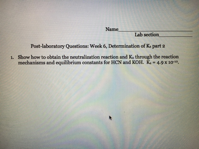 Solved Name Lab section Post-laboratory Questions: Week 6, | Chegg.com
