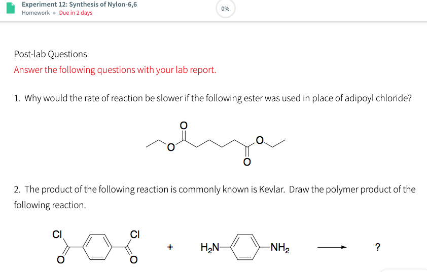 Solved Experiment 12 Synthesis of Nylon6,6 Homework Due in