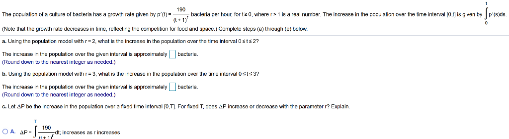 Solved 190 P'(5)ds. The population of a culture of bacteria | Chegg.com