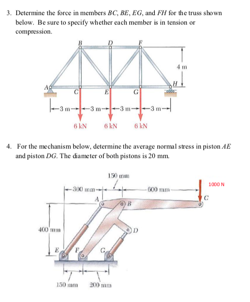 Solved 3. Determine the force in members BC, BE, EG, and FH | Chegg.com