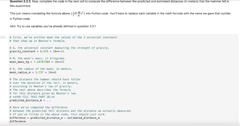 Question 3.3.2. Now, complete the code in the next | Chegg.com