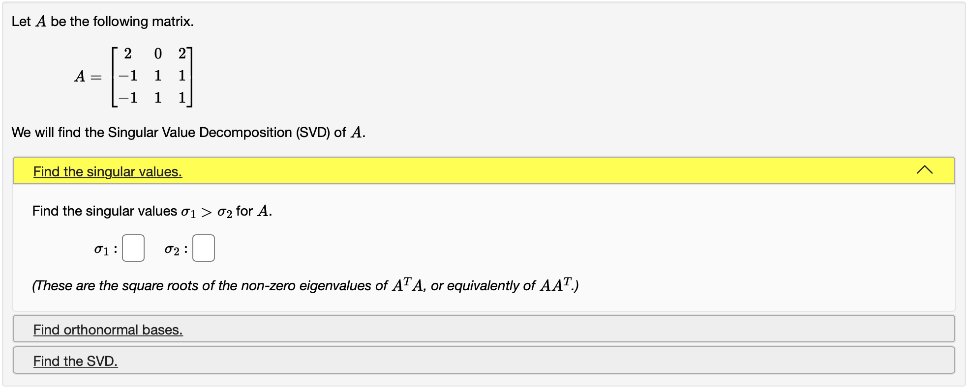 Solved Let A be the following matrix. 2 0 27 A = 1 1 1 1 1
