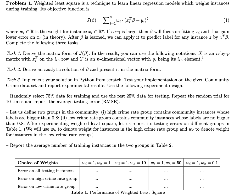 Solved Problem 1 Weighted Least Square Is A Technique To