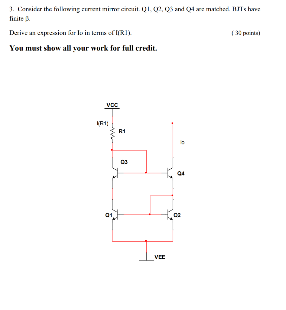 Solved 3. Consider the following current mirror circuit. Q1, | Chegg.com