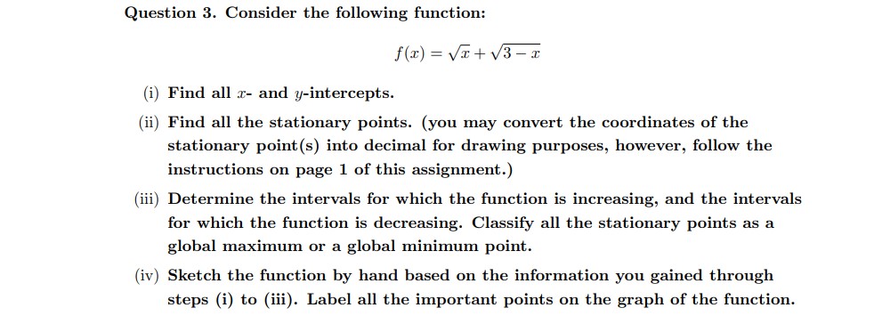 Solved Question 3. Consider the following function: | Chegg.com