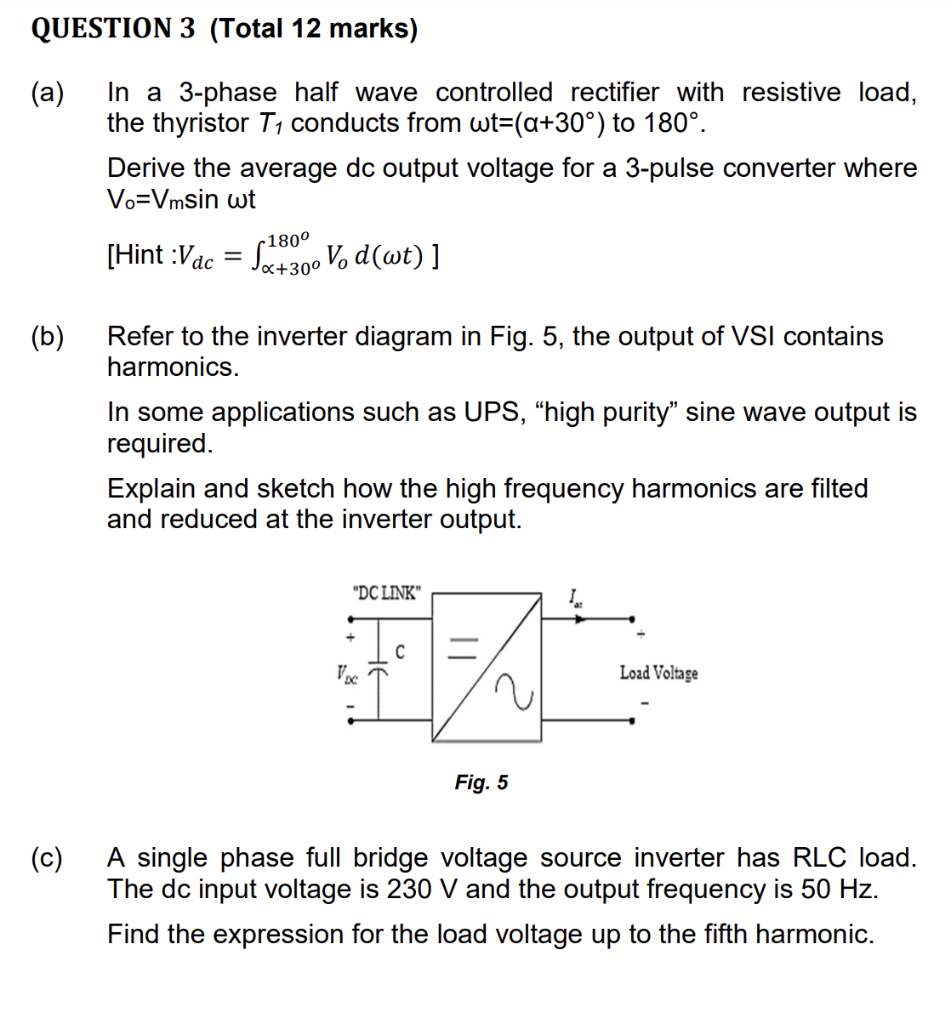 Solved QUESTION 3 (Total 12 marks) (a) In a 3-phase half | Chegg.com