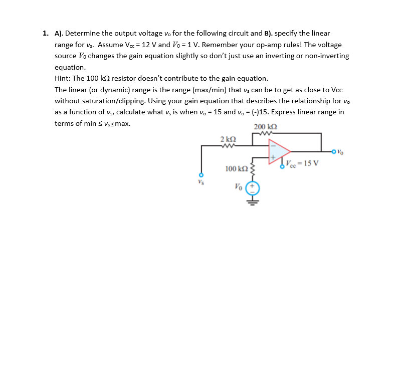 Solved 1. A). Determine the output voltage vo for the | Chegg.com