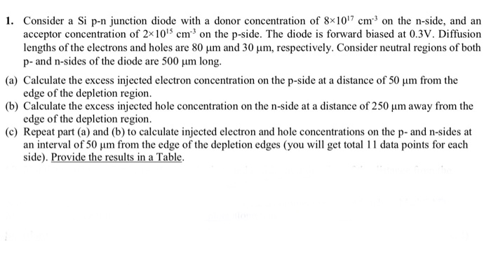 Solved 1. Consider a Si p-n junction diode with a donor | Chegg.com