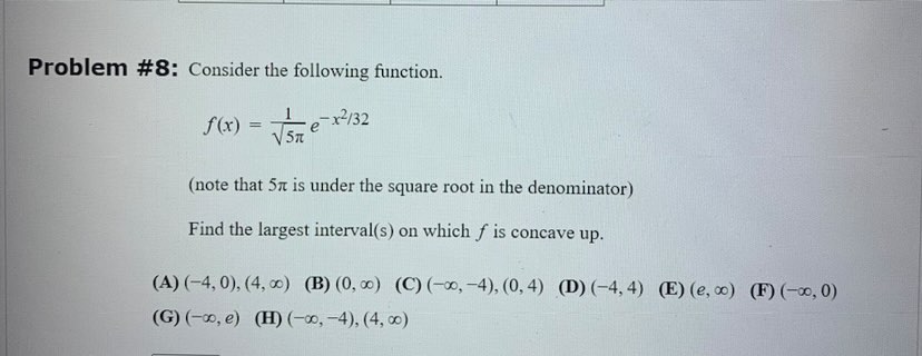 Solved Problem \#8: Consider the following function. | Chegg.com