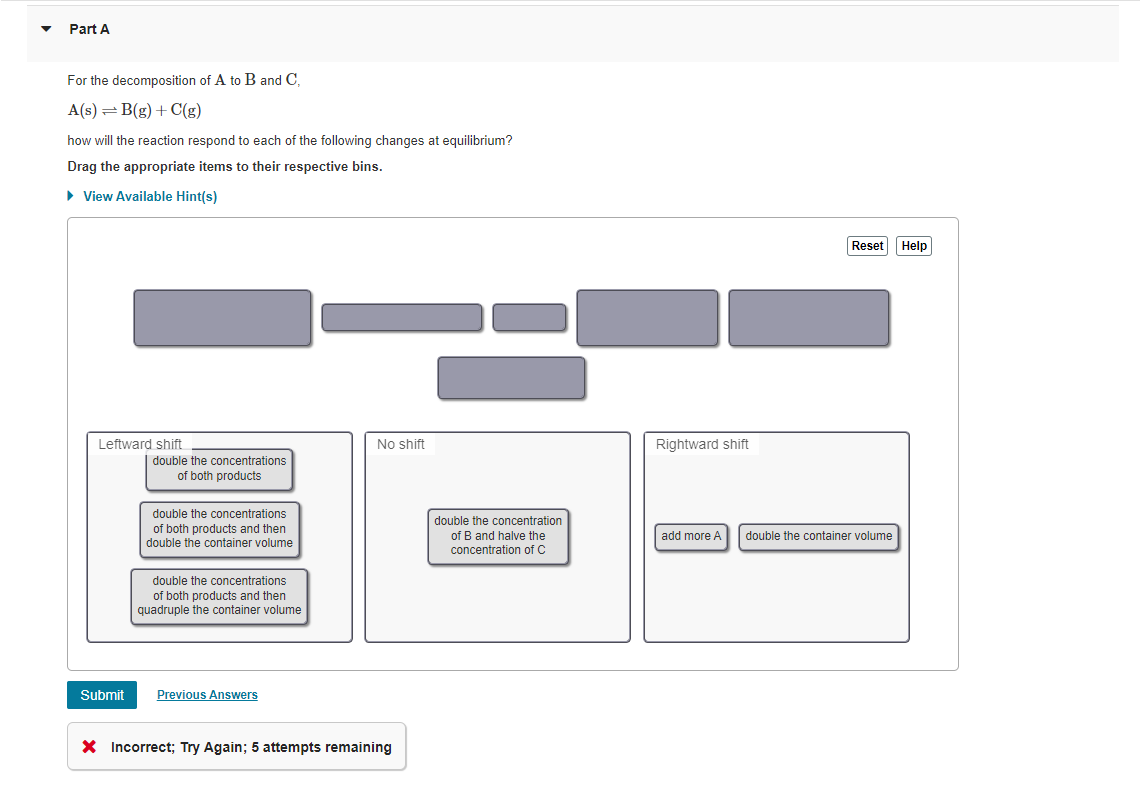 Solved For The Decomposition Of A To B And C, A(s)⇌B(g)+C(g) | Chegg.com