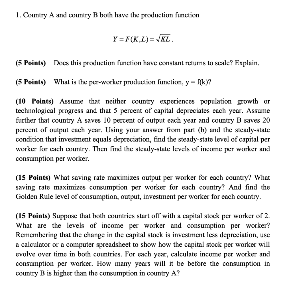 Solved 1. Country A and country B both have the production | Chegg.com