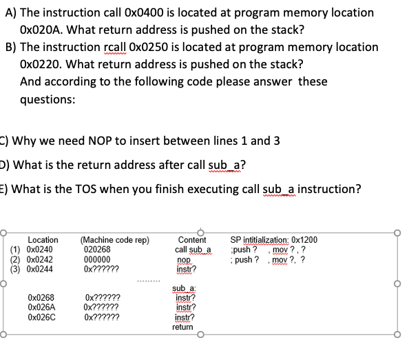 Solved A) The instruction call 0x0400 is located at program | Chegg.com