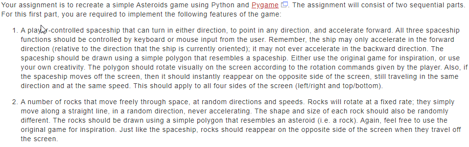 Your assignment is to recreate a simple Asteroids | Chegg.com