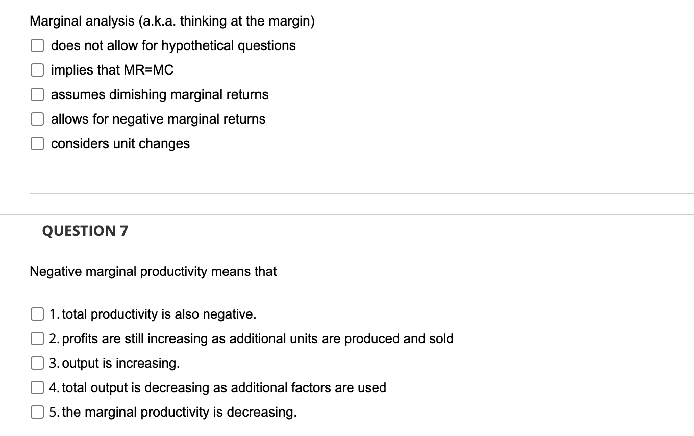 Solved Marginal analysis (a.k.a. thinking at the margin) | Chegg.com