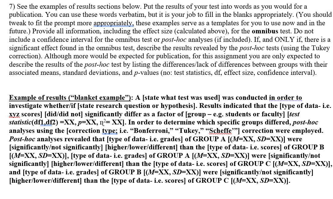 Solved 7) See The Examples Of Results Sections Below. Put | Chegg.com