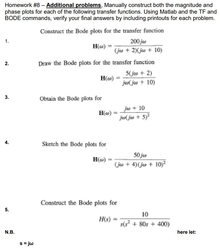 Solved 1 Construct The Bode Plots For The Transfer Funct Chegg Com