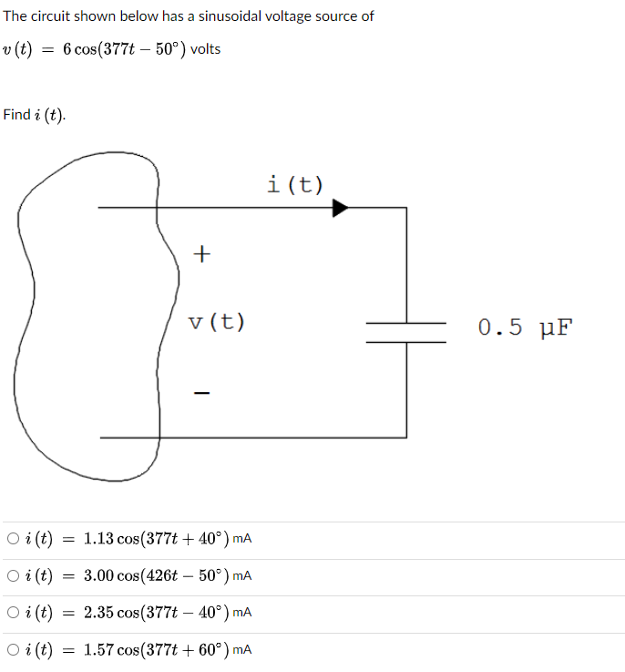 Solved The circuit shown below has a sinusoidal voltage | Chegg.com
