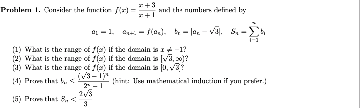 Solved Problem 1. Consider the function f(2) +3 and the | Chegg.com