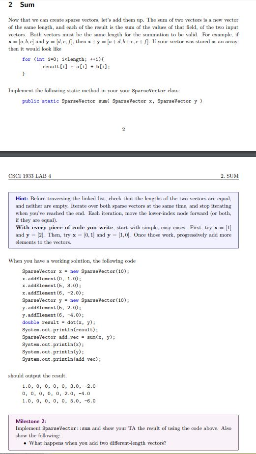 1 Sparse vectors as linked lists Your first step is | Chegg.com