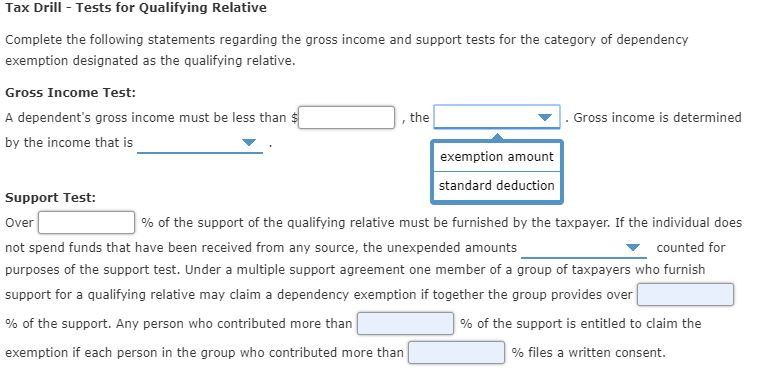 Tax Drill Tests for Qualifying Relative Complete the | Chegg.com