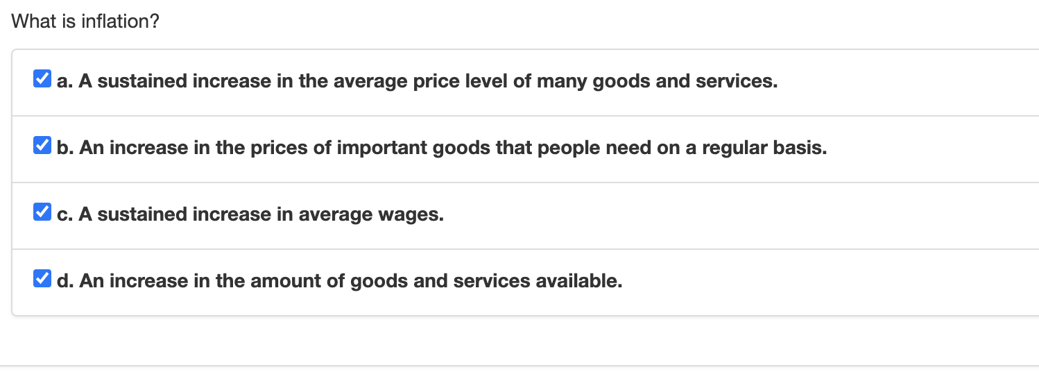 Solved What is inflation? a. A sustained increase in the | Chegg.com
