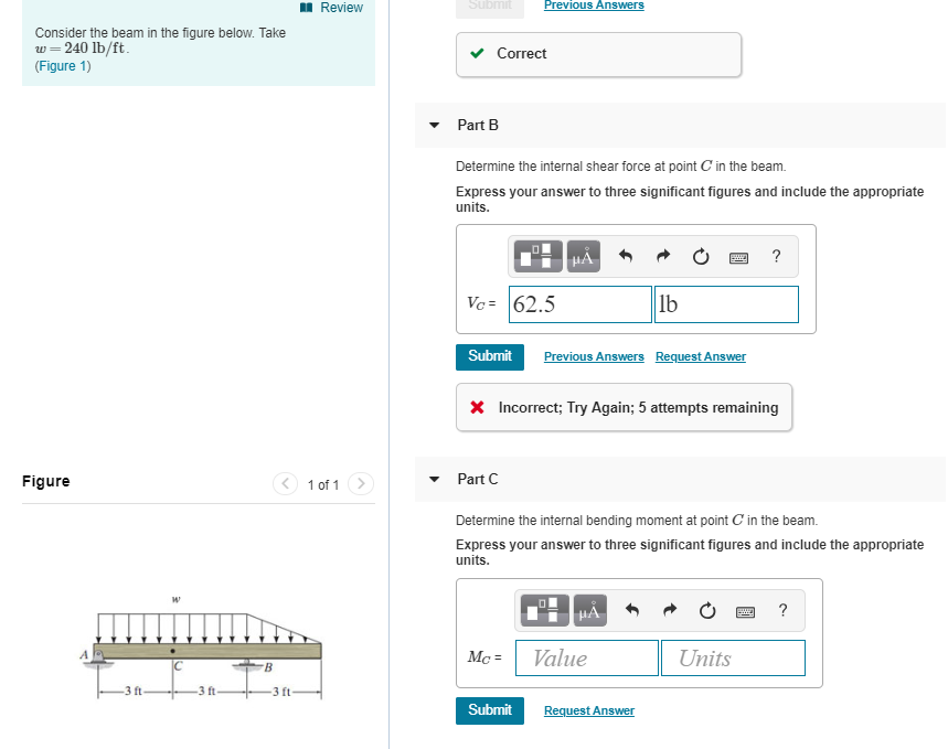 Solved Review evious Answers Consider the beam in the figure | Chegg.com