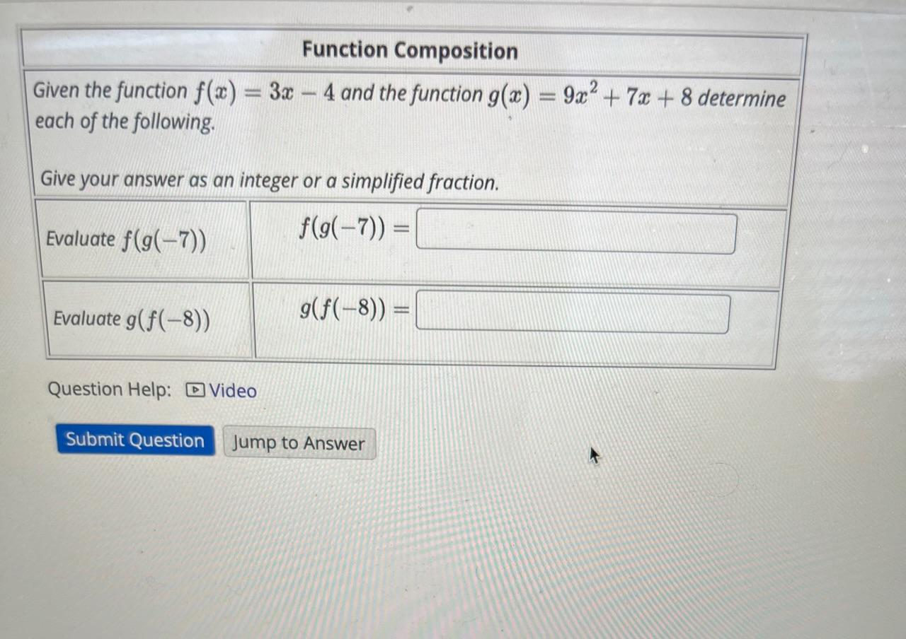 Solved Given the function f(x)=3x−4 and the function | Chegg.com